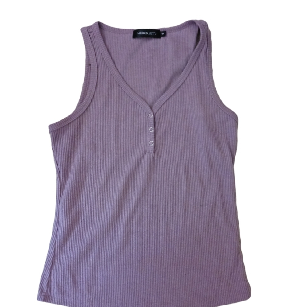 MEROKEETY WAFFLEKNIT DUSTY PURPLE TANK